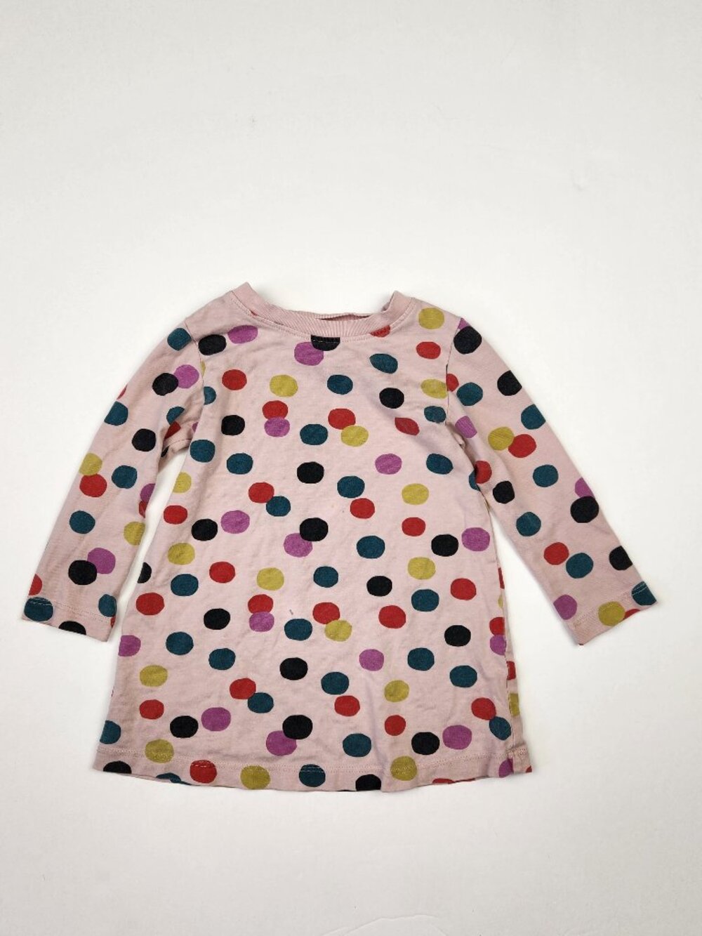 Hanna Andersson Pink Rainbow Polka Dot Long Sleeve T-Shirt Dress 85cm US 2T Play